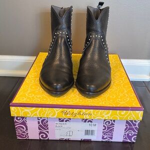 Brighton Black Leather Studded Western Booties